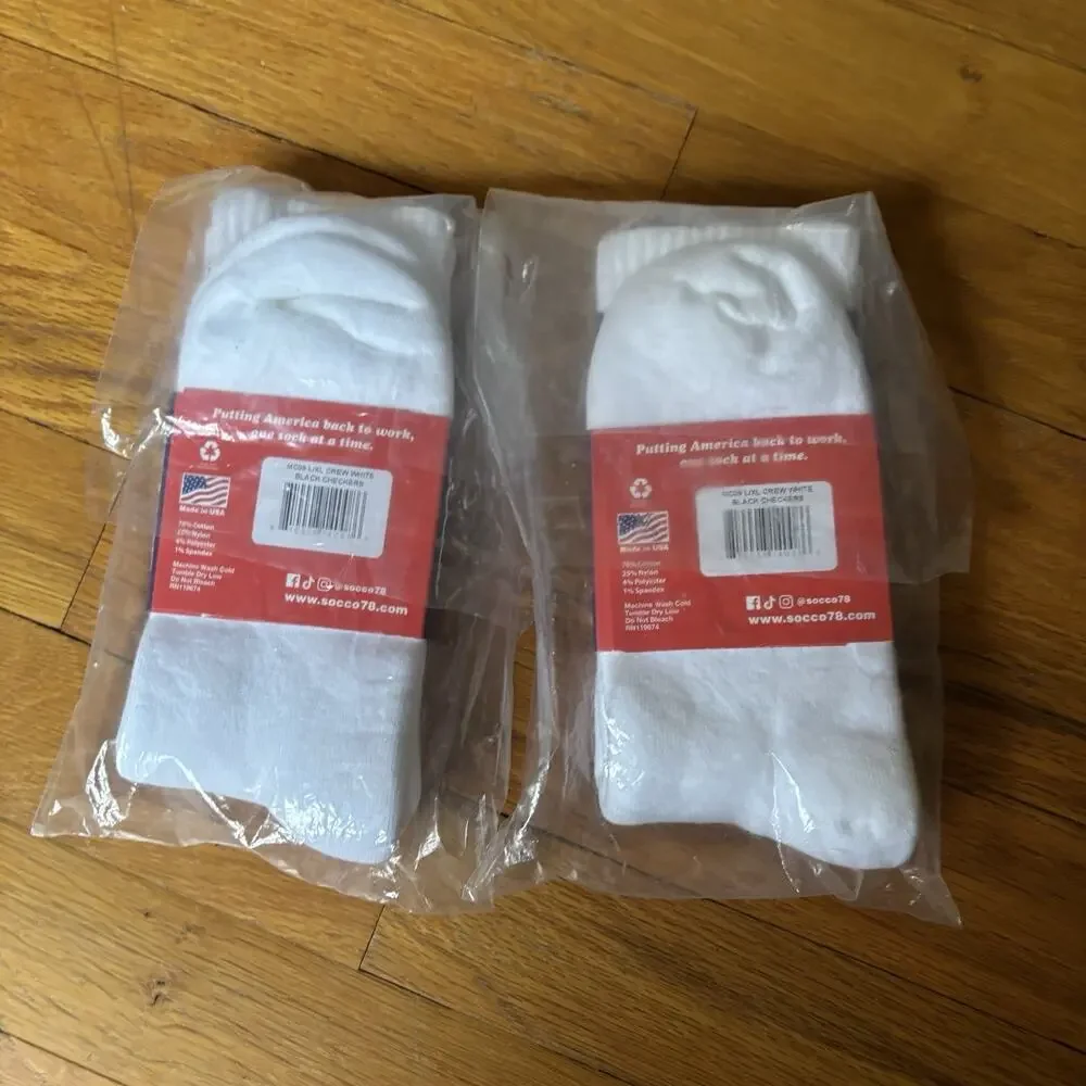NWT SOCCO 2-Pack White Black L/XL 10-13 Sock High Crew Skater New Checkerboard